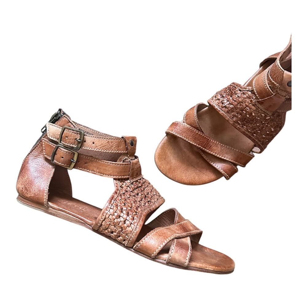 BedStu leather sandals 10 woven brown cognac flats gorgeous handmade full grain